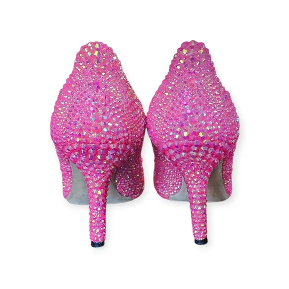 Dior Custom Hot Pink Crystal Rhinestone Strass Heels Size 37.5 - Picture 7 of 11